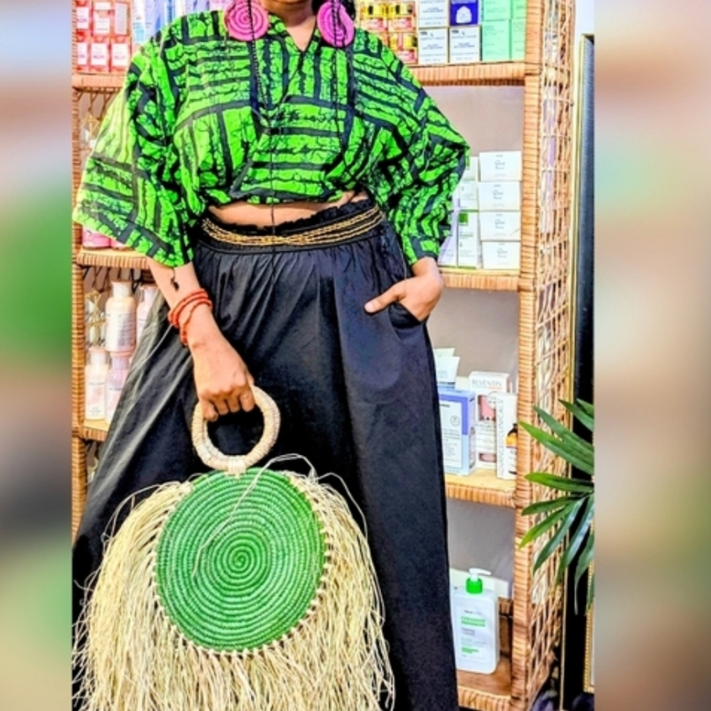 Green and Black Patterned Crop Top